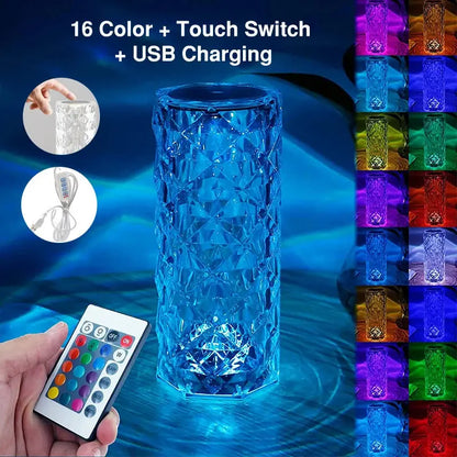 16 Colors Adjustable Rose Diamond Atmosphere Light Crystal Table Lamp Yil Mart