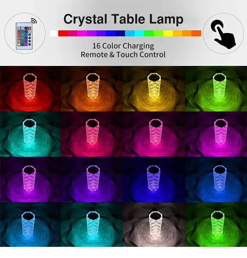 16 Colors Adjustable Rose Diamond Atmosphere Light Crystal Table Lamp Yil Mart