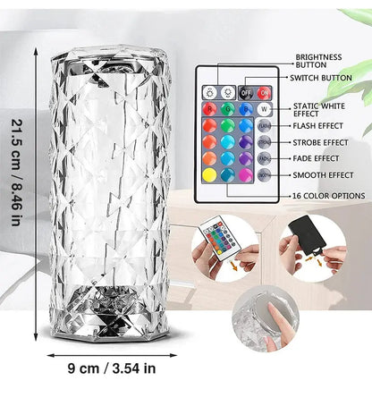 16 Colors Adjustable Rose Diamond Atmosphere Light Crystal Table Lamp Yil Mart