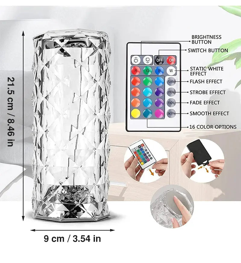 16 Colors Adjustable Rose Diamond Atmosphere Light Crystal Table Lamp Yil Mart