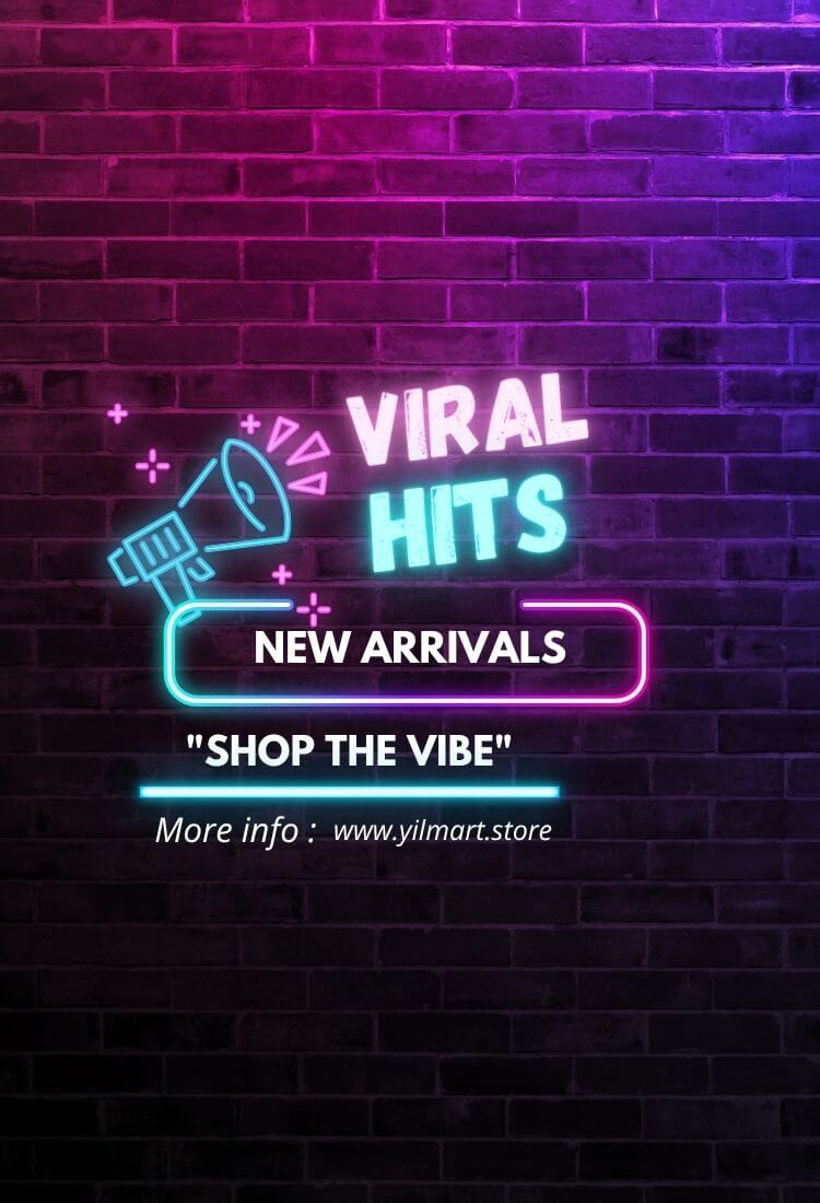 Glowing neon light banner showing Viral Hits Shop The Vibe for online shopping